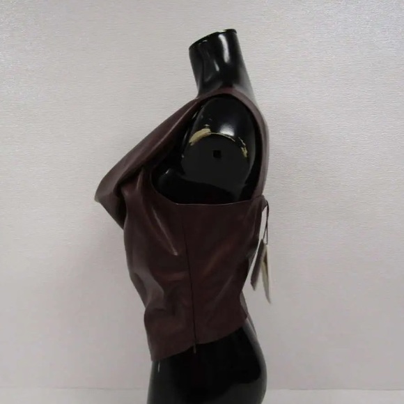 NWT Nanushka Petra Draped Sleeveless Asymmetrical Tank Top Brown Vegan Leather - Picture 13 of 16